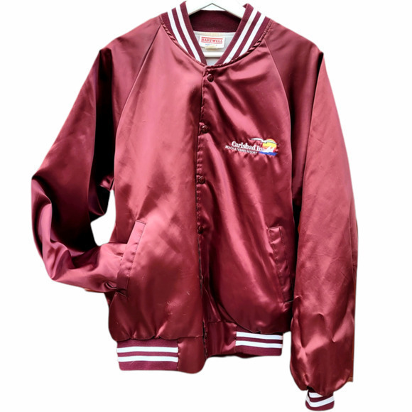 Vintage, Hartwell, Men's Satin Snap Up Bomber Jacket Carlsbad Inn - Picture 1 of 12